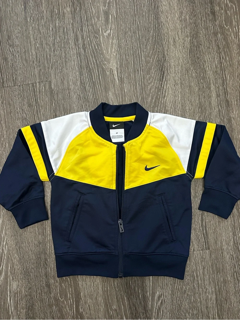 Nike Kids Yellow and Navy Bomber Jacket Full Zip Activewear